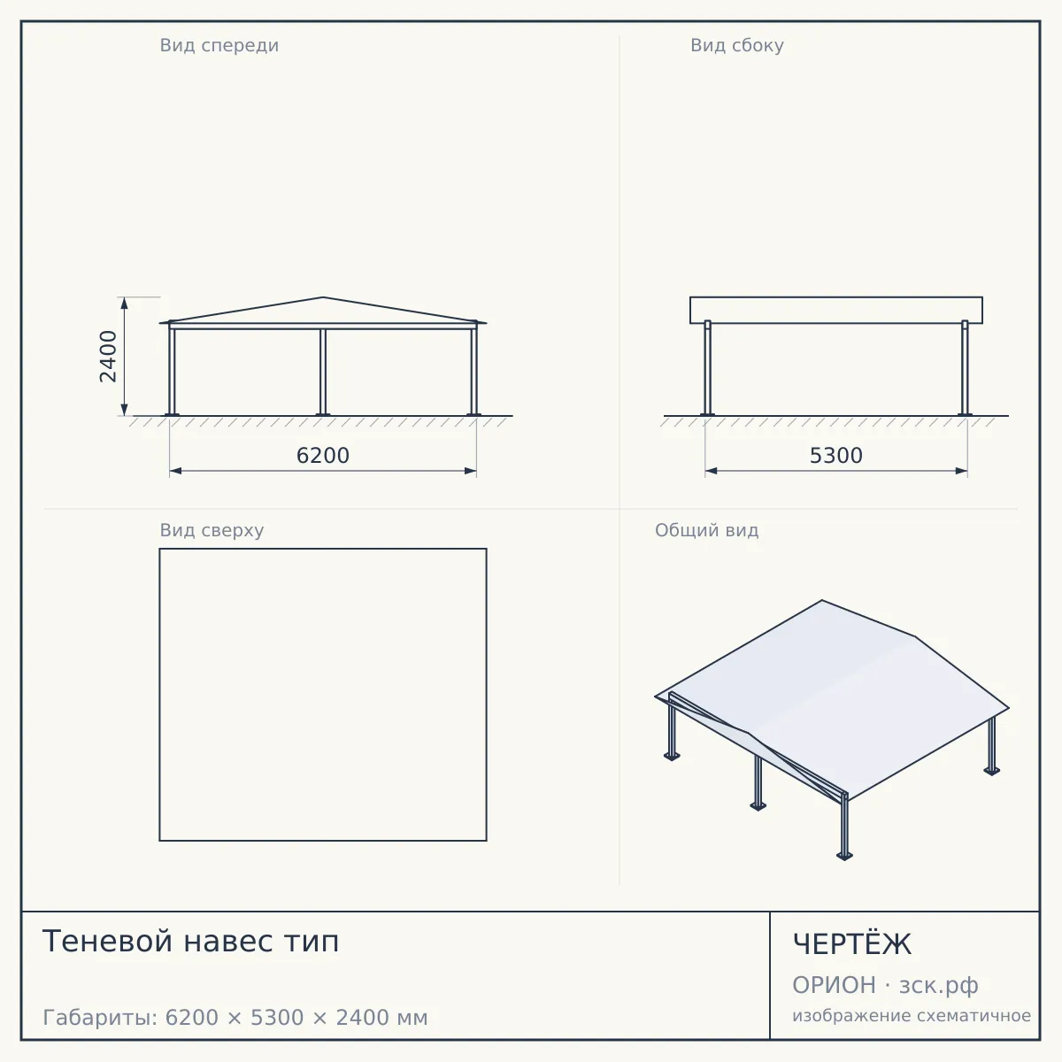 Теневой навес тип — чертёж